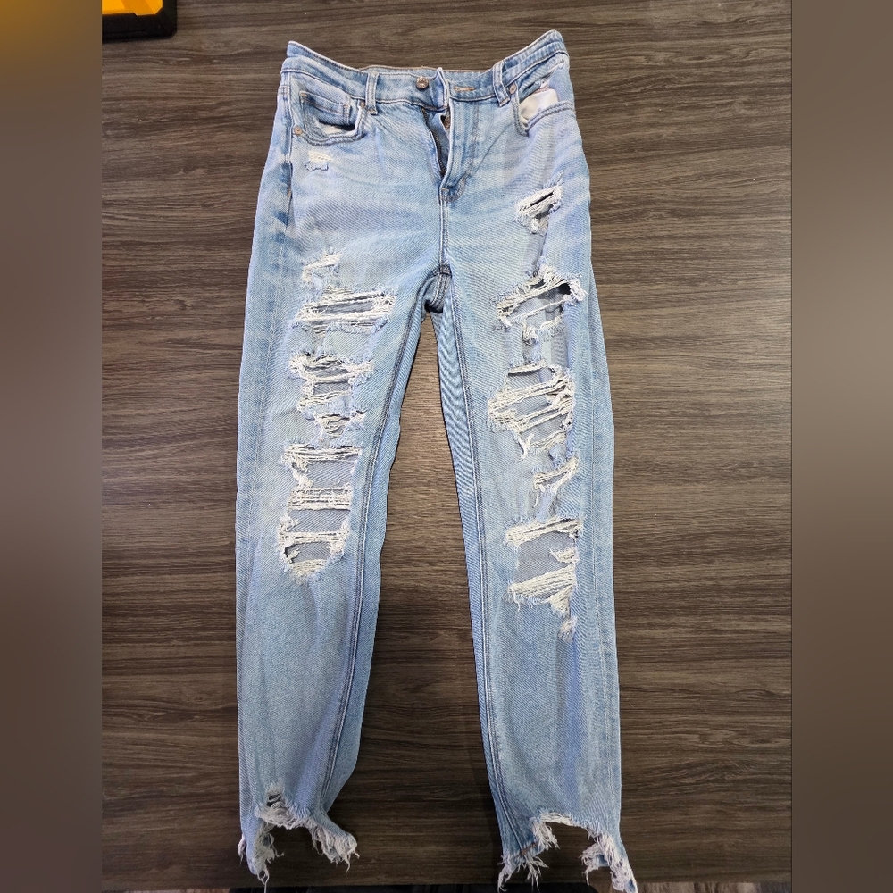 American Eagle Outfitters Ripped Light Blue Boyfriend Jeans